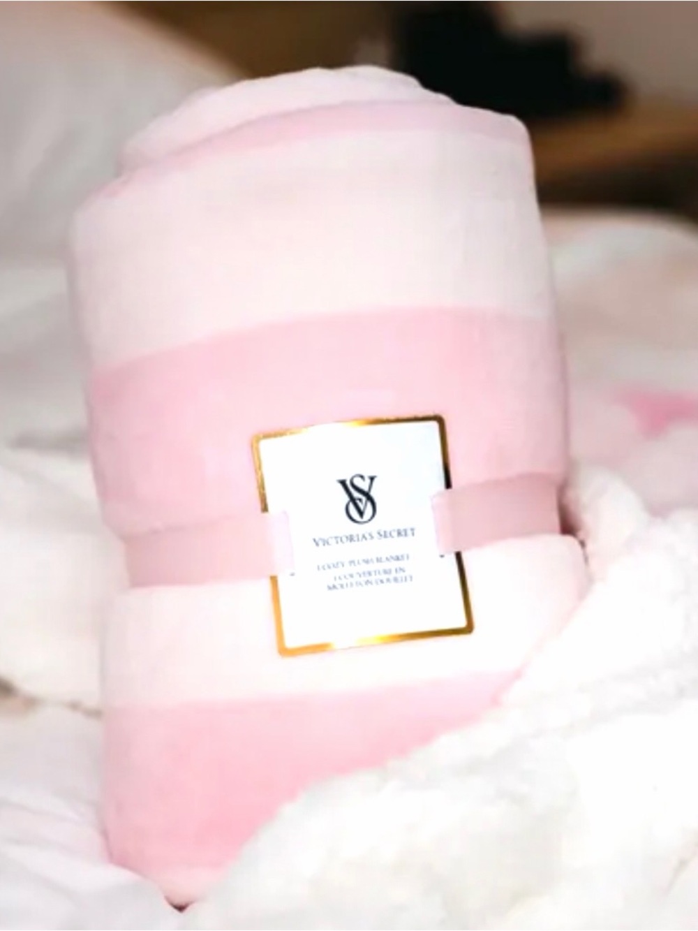 Victoria's Secret Pink and White Striped Plush Throw